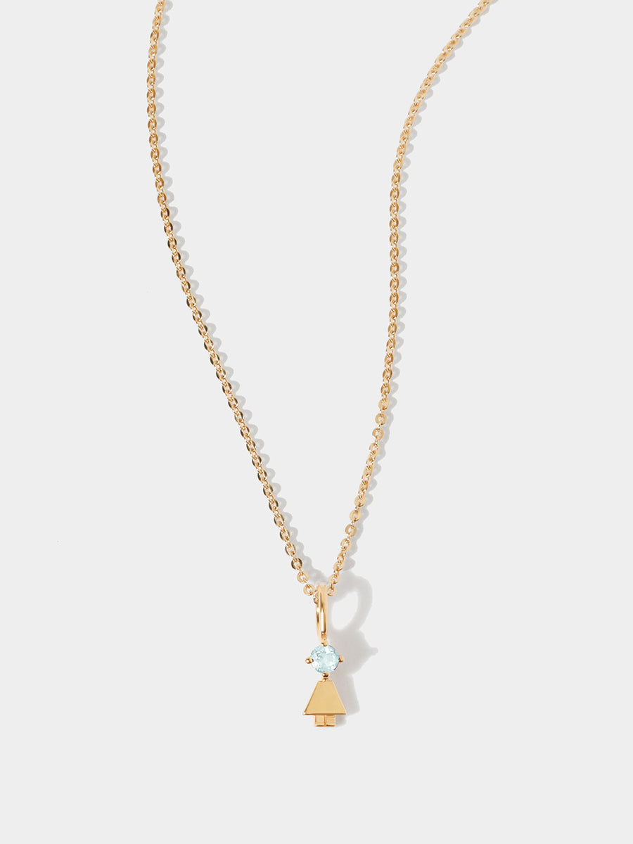 14k Solid Gold Girl Necklace or Charm with Aquamarine Gemstone - March Birthstone | Precious People