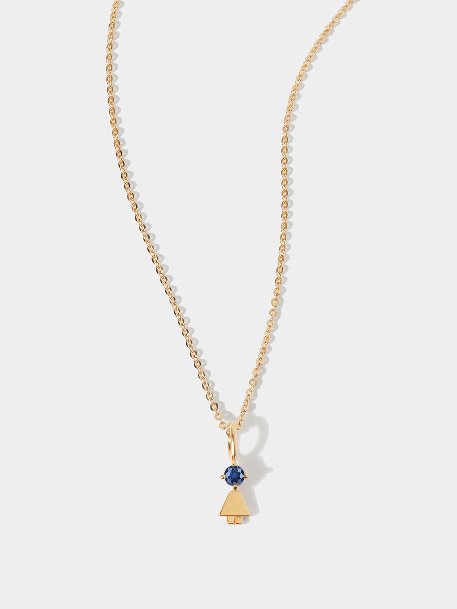 14k Solid Gold Girl Necklace or Charm with Blue Sapphire Gemstone - September Birthstone | Precious People