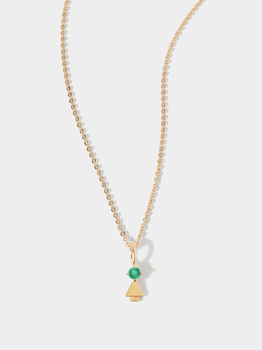 14k Solid Gold Girl Necklace or Charm with Emerald Gemstone - May Birthstone | Precious People