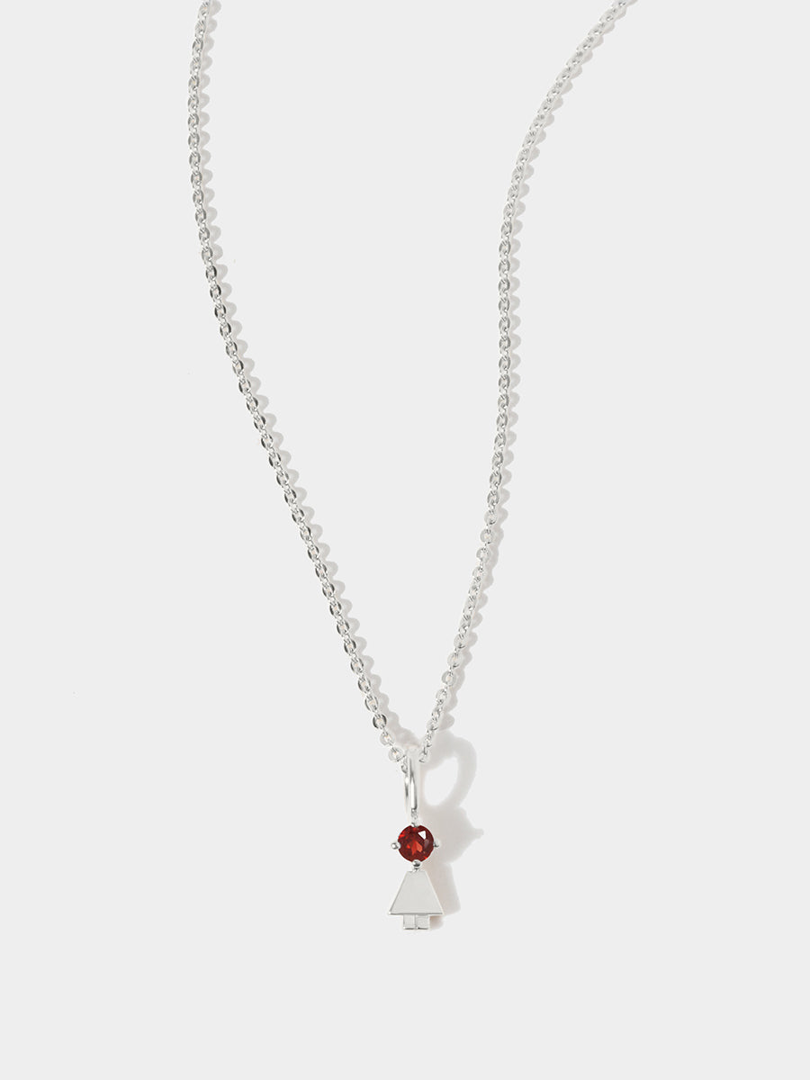 14k White Gold Girl Necklace or Charm with Garnet Gemstone - January Birthstone | Precious People