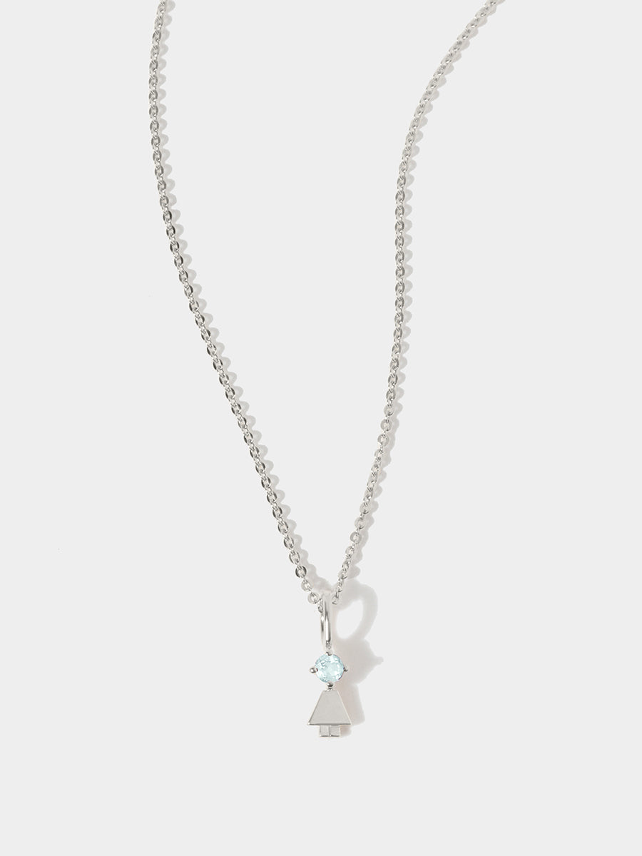 Sterling Silver Girl Necklace or Charm with Aquamarine Gemstone - March Birthstone | Precious People
