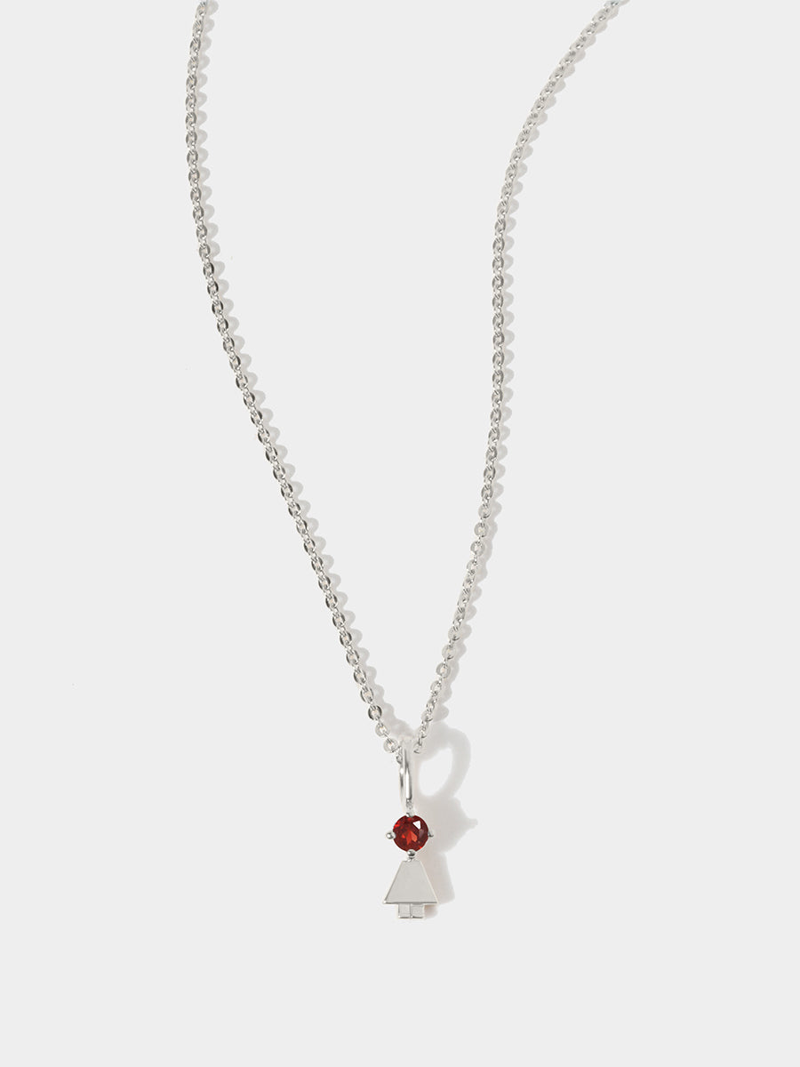 Sterling Silver Boy Necklace or Charm with Garnet Gemstone - January Birthstone | Precious People