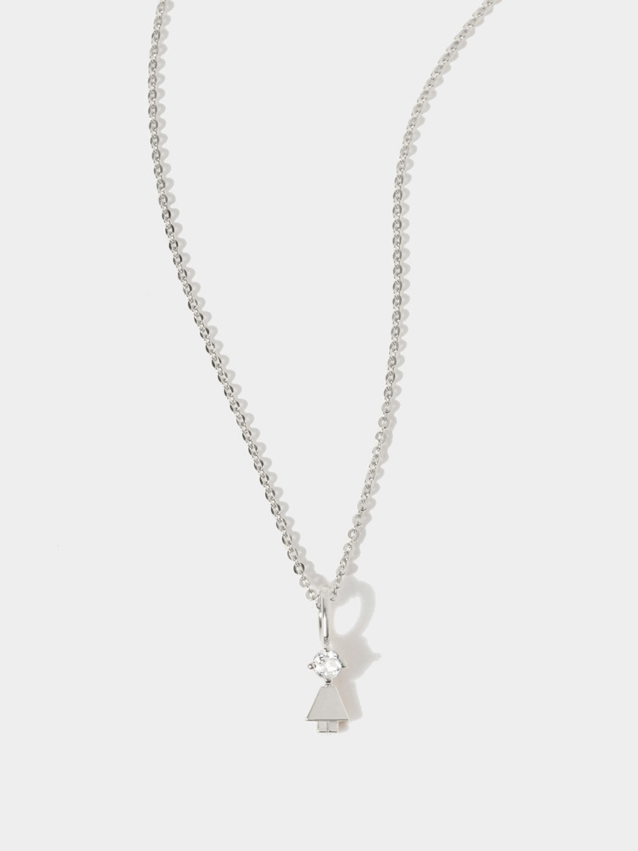 Sterling Silver Girl Necklace or Charm with White Topaz Gemstone - April Birthstone | Precious People