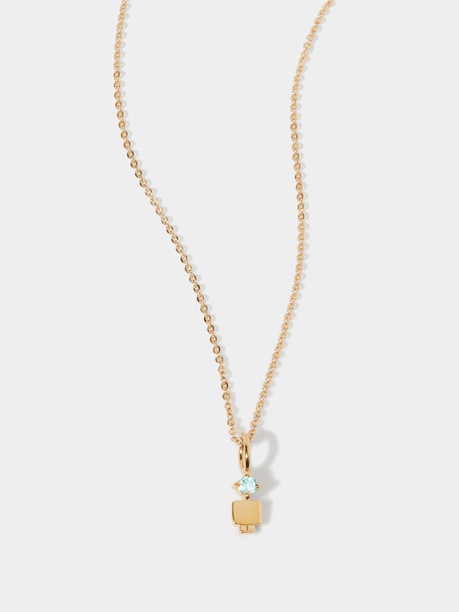 14k Solid Gold Boy Necklace or Charm with Aquamarine Gemstone - March Birthstone | Precious People