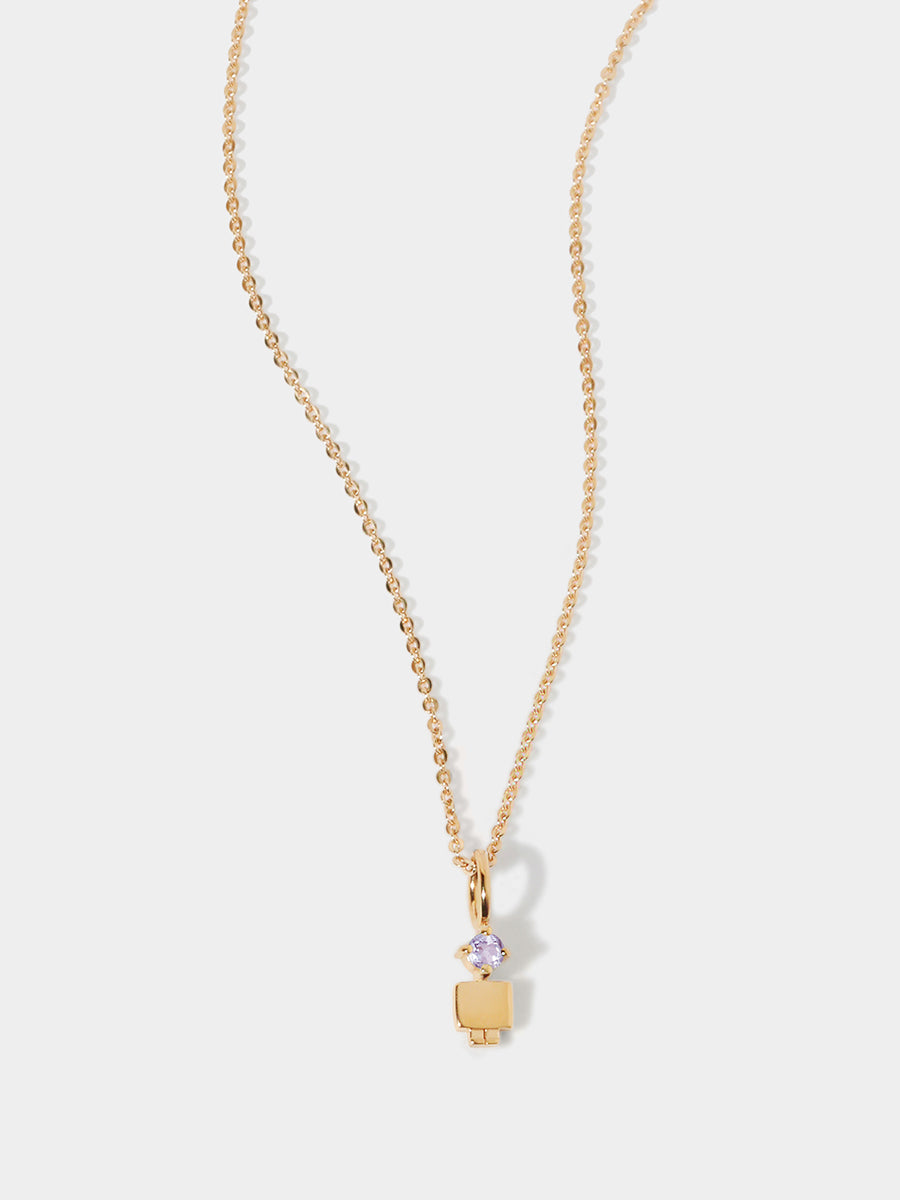 14k Solid Gold Boy Necklace or Charm with Amethyst Gemstone - February Birthstone | Precious People
