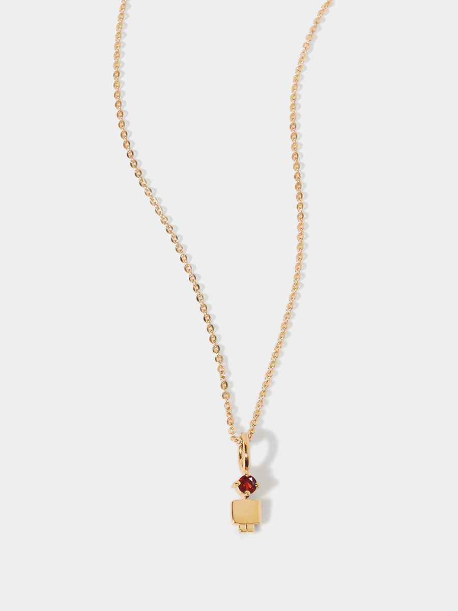14k Solid Gold Boy Necklace or Charm with Garnet Gemstone - January Birthstone | Precious People