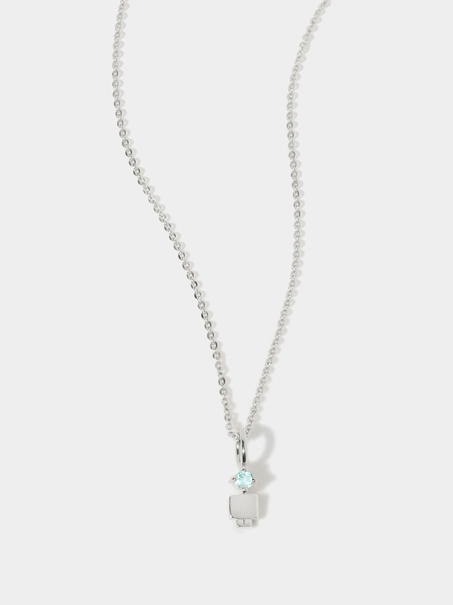 14k White Gold Boy Necklace or Charm with Aquamarine Gemstone - March Birthstone | Precious People