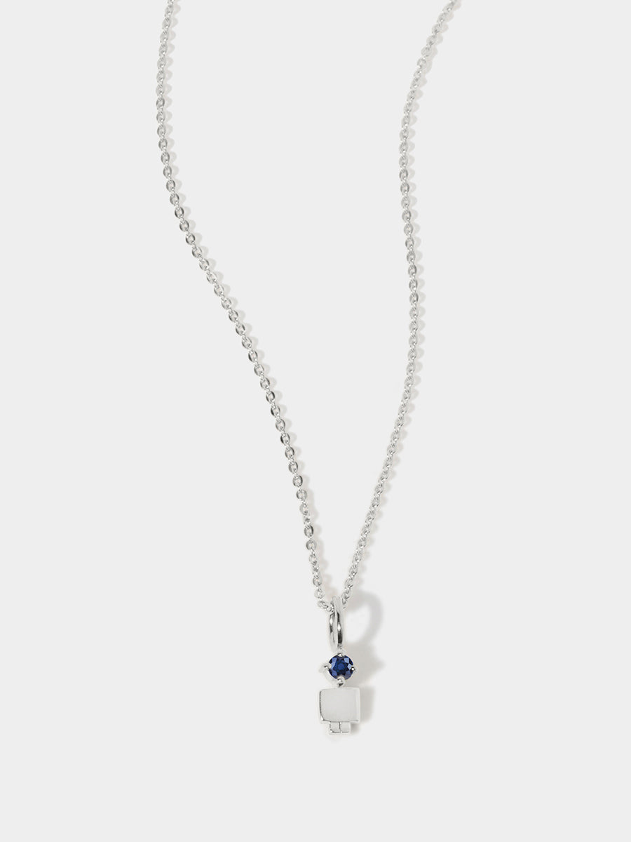 14k White Gold Boy Necklace or Charm with Blue Sapphire Gemstone - September Birthstone | Precious People