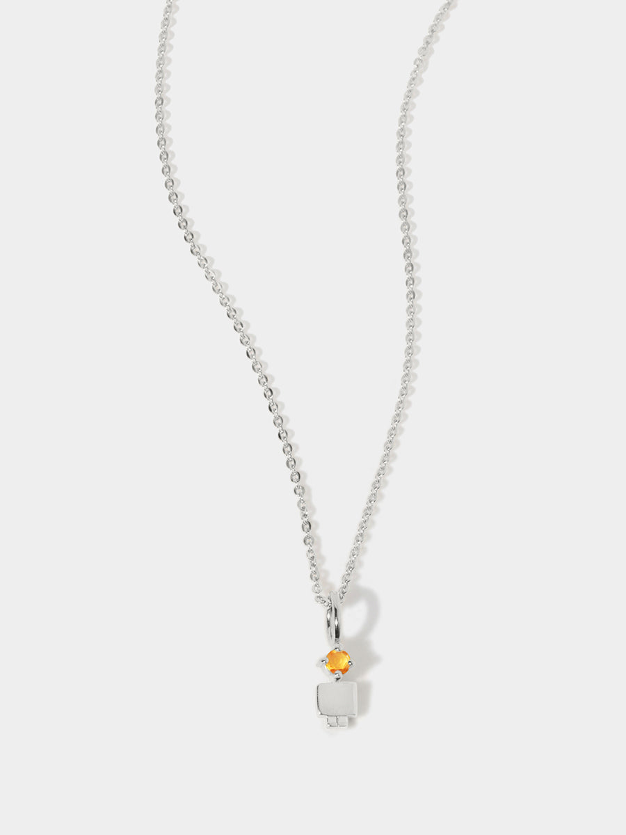 14k White Gold Boy Necklace or Charm with Citrine Gemstone - November Birthstone | Precious People