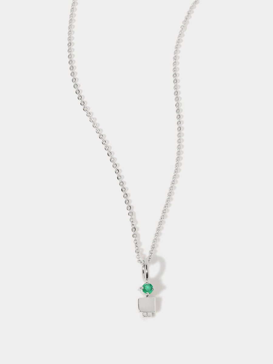 14k White Gold Boy Necklace or Charm with Emerald Gemstone - May Birthstone | Precious People