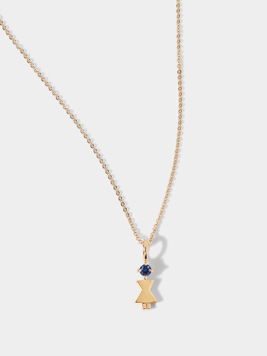 14k Solid Gold Woman Necklace or Charm with Blue Sapphire Gemstone - September Birthstone | Precious People