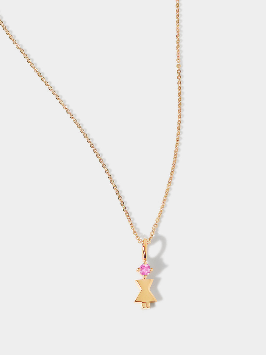 14k Solid Gold Woman Necklace or Charm with Pink Tourmaline Gemstone - October Birthstone | Precious People