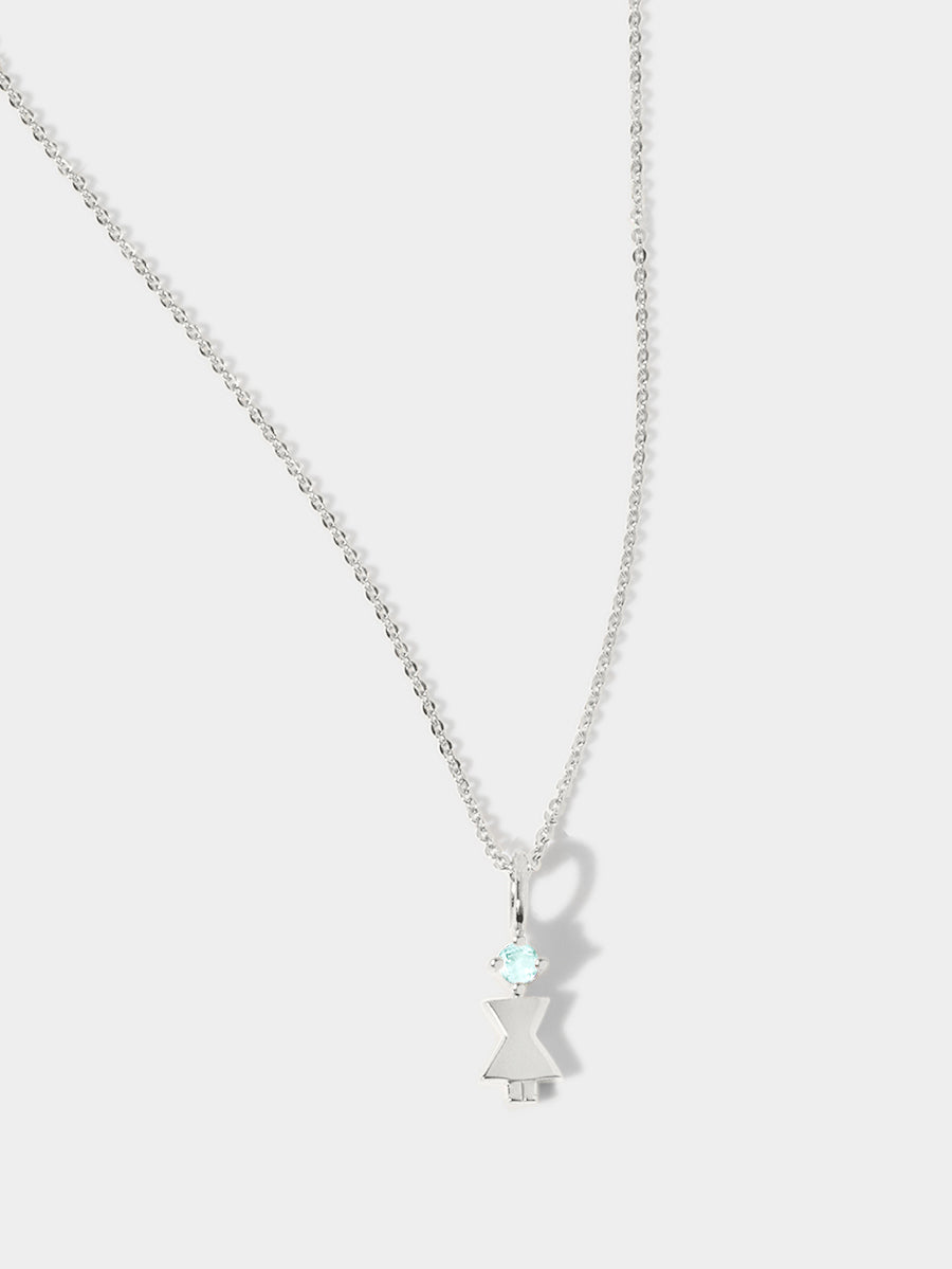 14k White Gold Woman Necklace or Charm with Aquamarine Gemstone - March Birthstone | Precious People