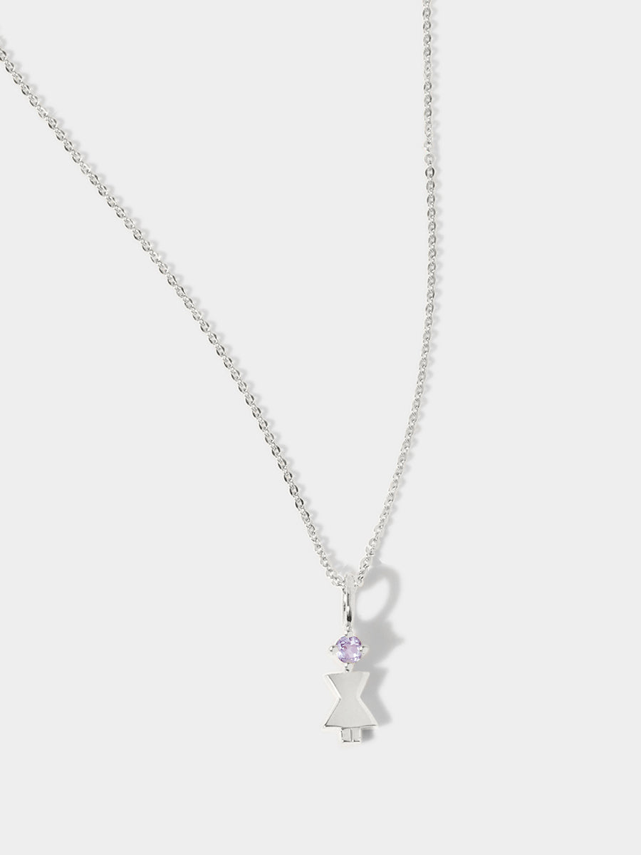 14k White Gold Woman Necklace or Charm with Amethyst Gemstone - February Birthstone | Precious People
