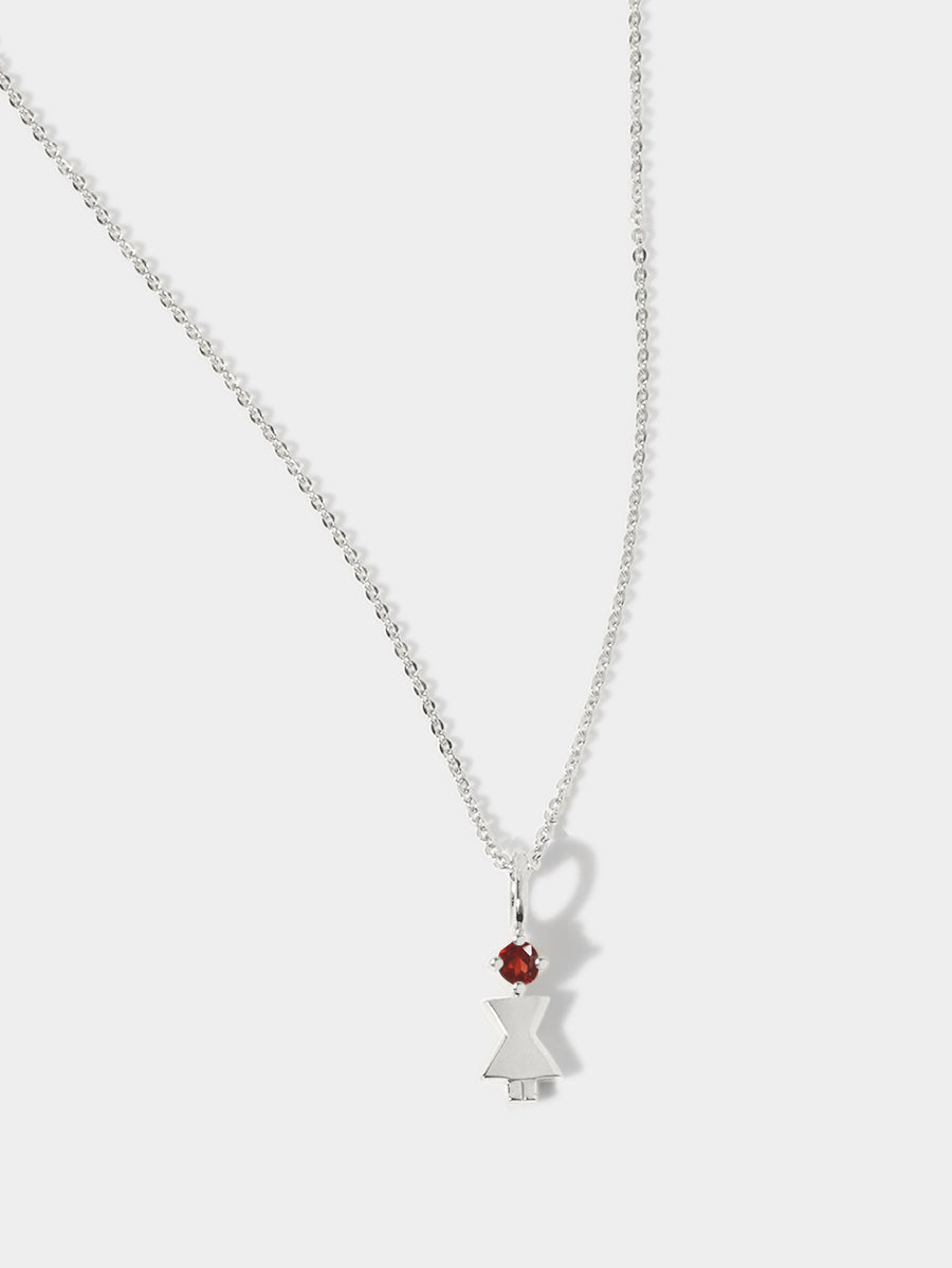 14k White Gold Woman Necklace or Charm with Garnet Gemstone - January Birthstone | Precious People