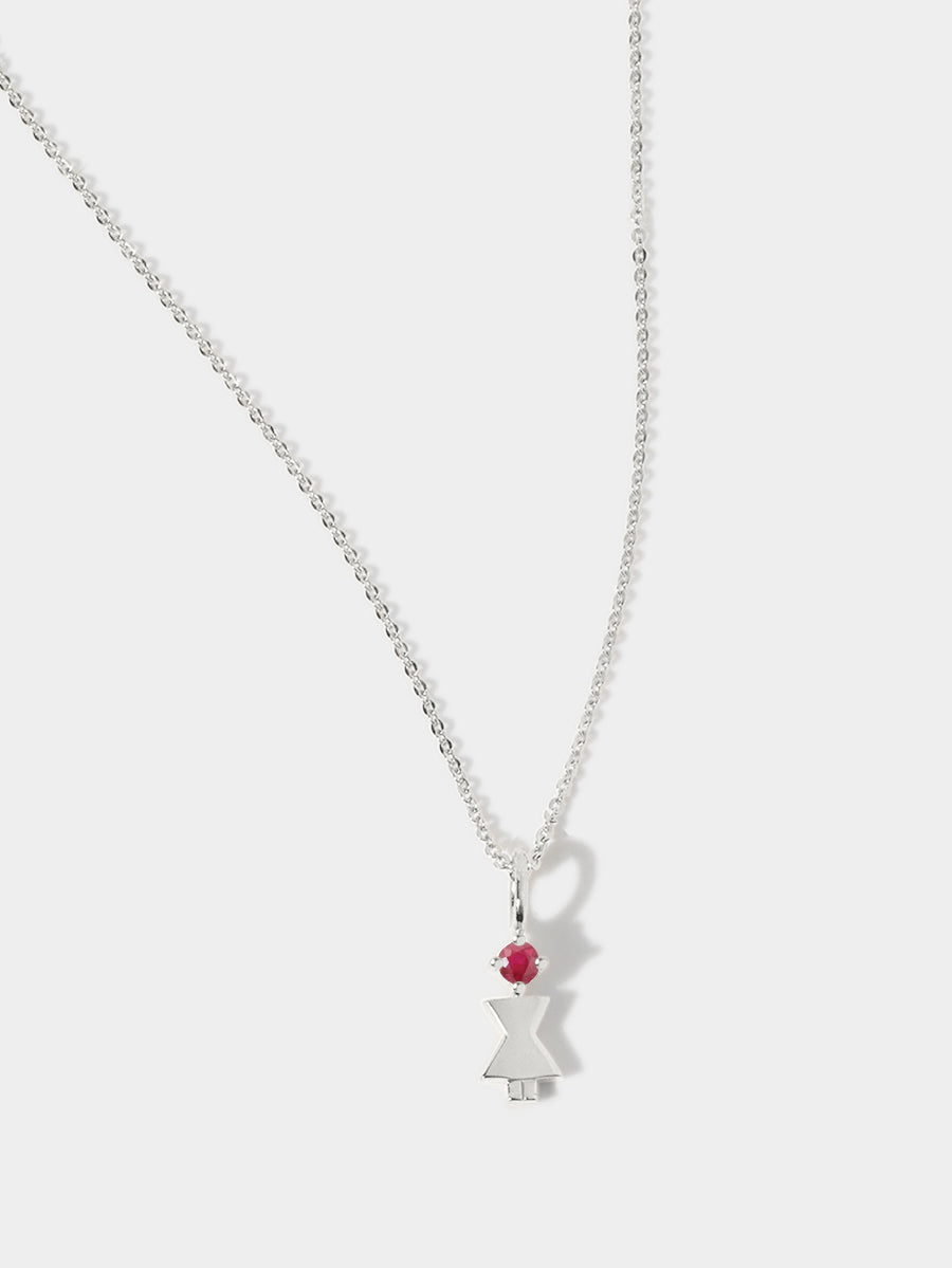 14k White Gold Woman Necklace or Charm with Ruby Gemstone - July Birthstone | Precious People