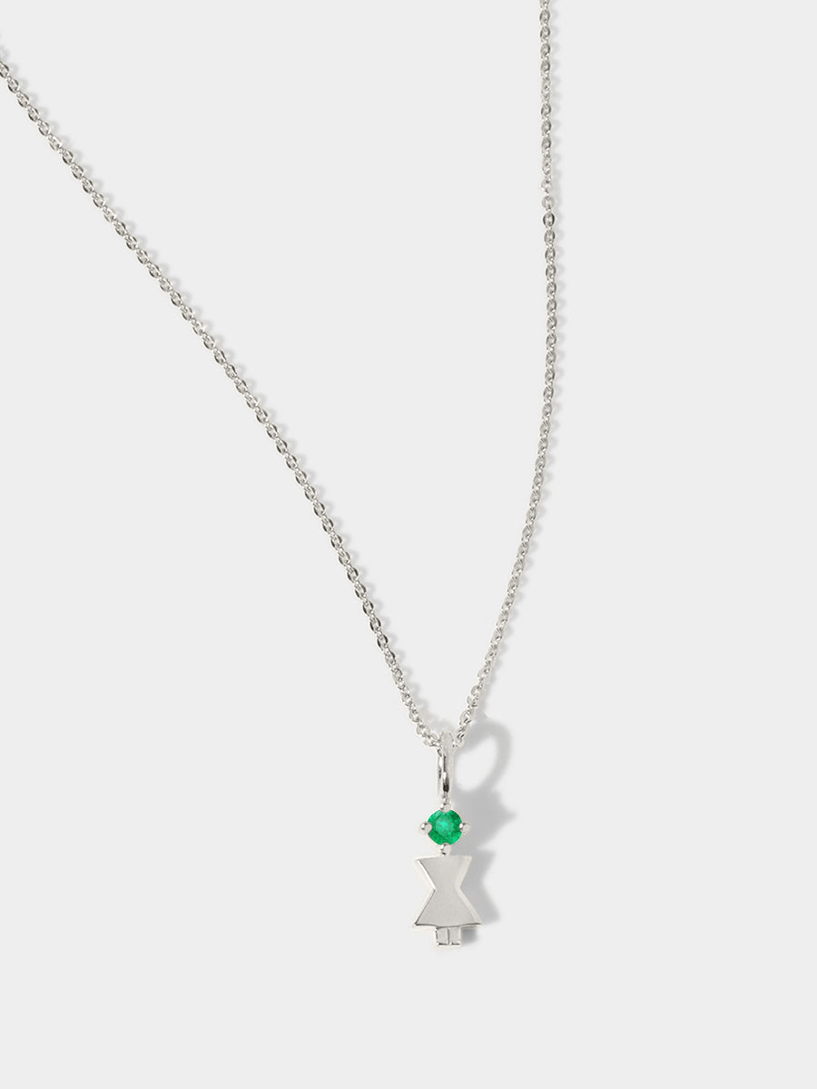 Sterling Silver Woman Necklace or Charm with Emerald Gemstone - May Birthstone | Precious People
