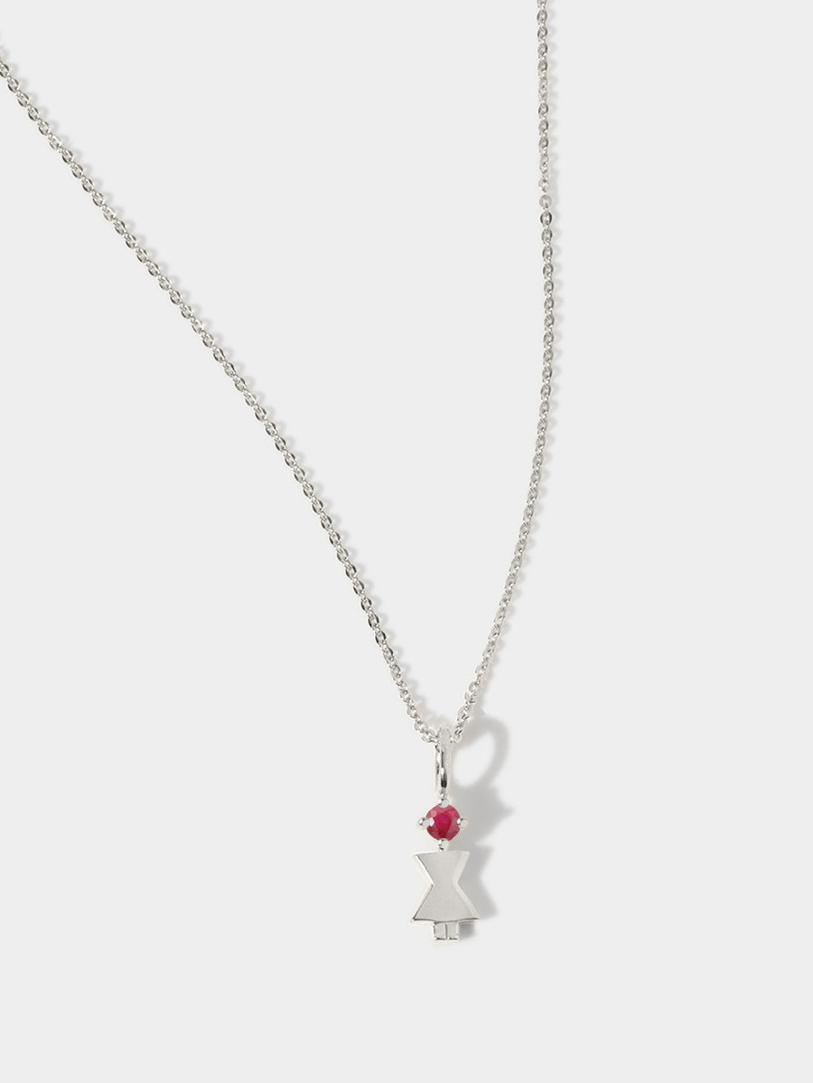 Sterling Silver Woman Necklace or Charm with Ruby Gemstone - July Birthstone | Precious People
