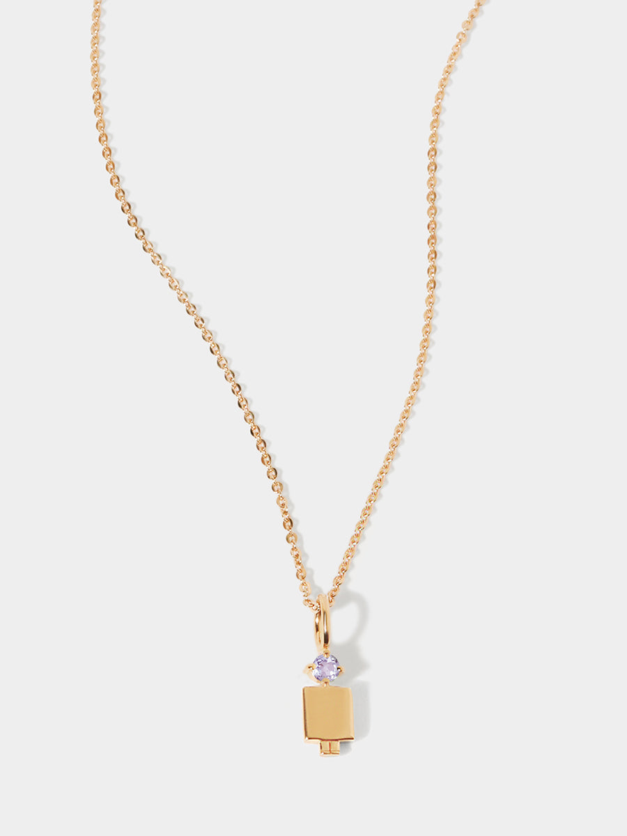 14k Solid Gold Man Necklace or Charm with Amethyst Gemstone - February Birthstone | Precious People
