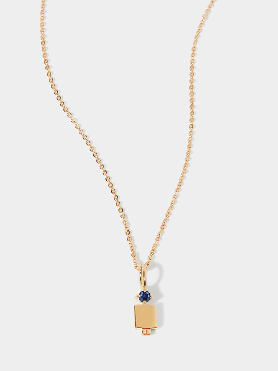 14k Solid Gold Man Necklace or Charm with Blue Sapphire Gemstone - September Birthstone | Precious People