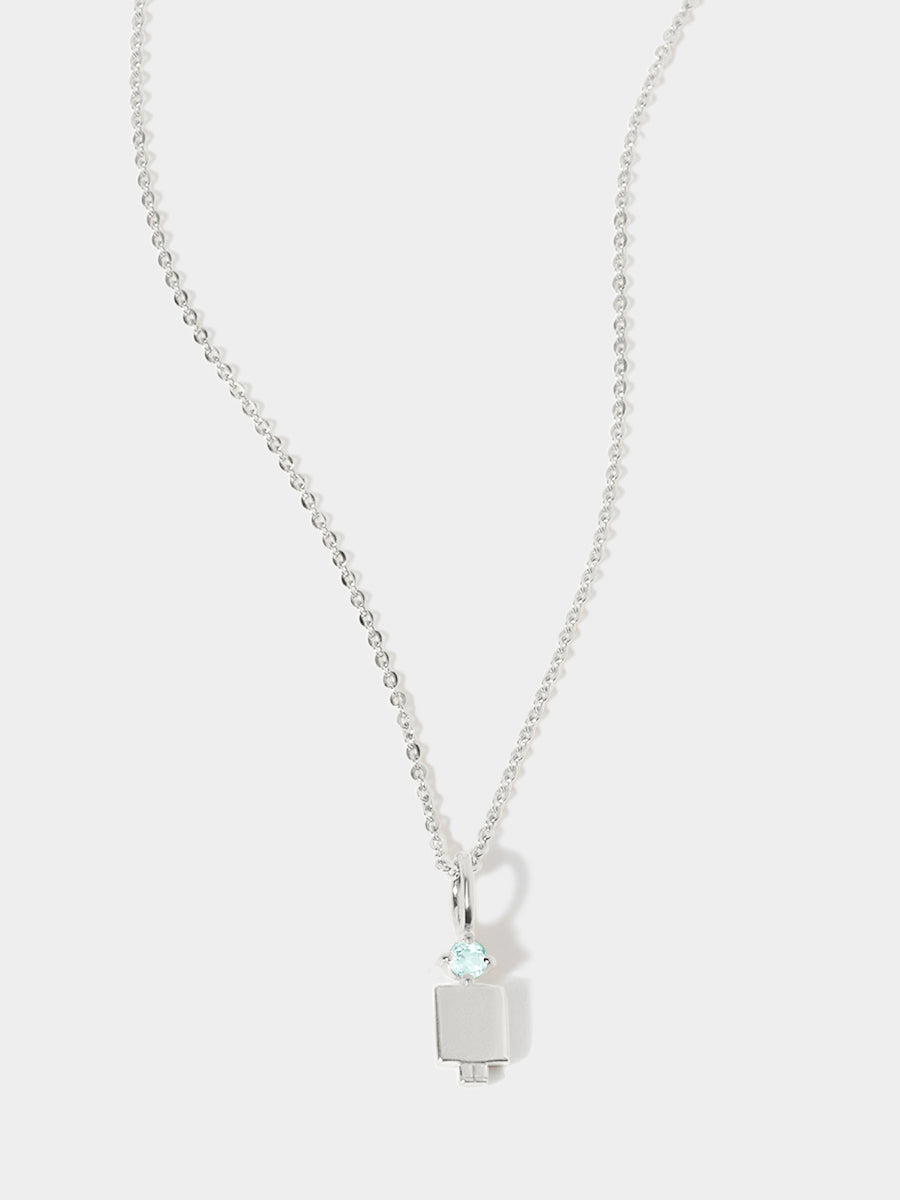 14k White Gold Man Necklace or Charm with Aquamarine Gemstone - March Birthstone | Precious People