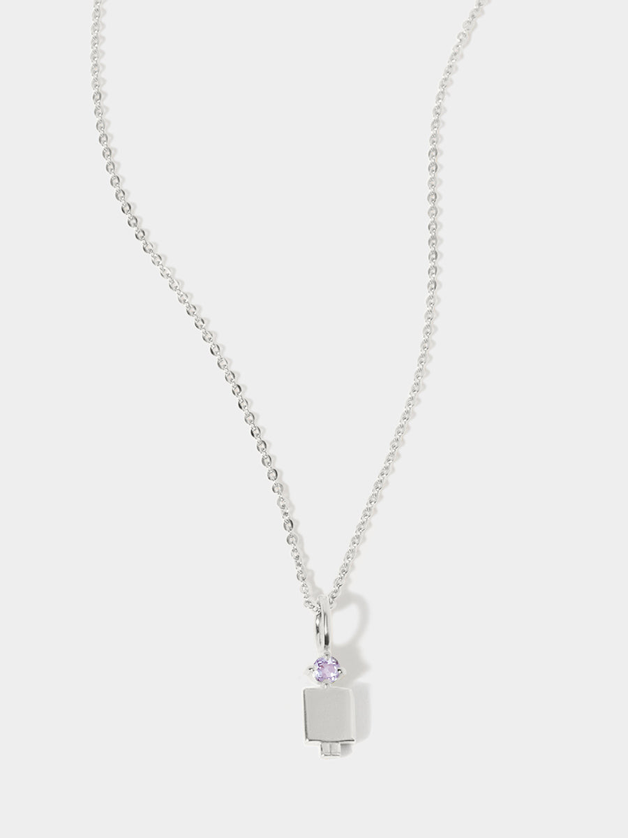 14k White Gold Man Necklace or Charm with Amethyst Gemstone - February Birthstone | Precious People