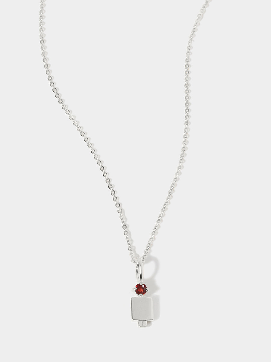 14k White Gold Man Necklace or Charm with Garnet Gemstone - January Birthstone | Precious People