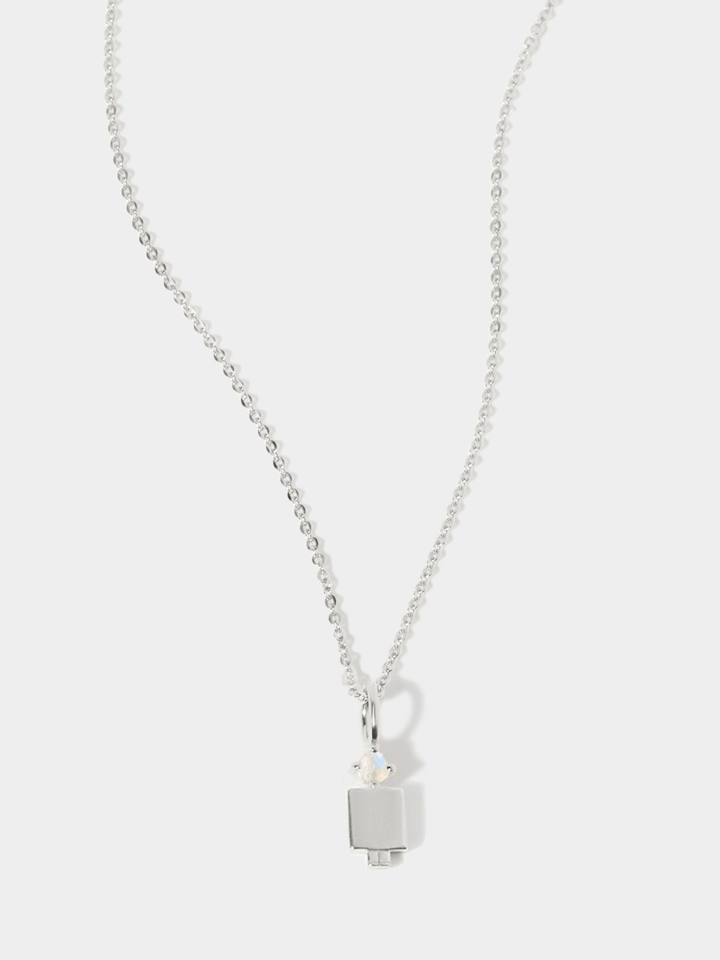 14k White Gold Man Necklace or Charm with Moonstone Gemstone - June Birthstone | Precious People