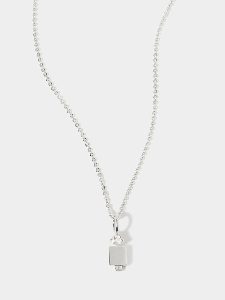 14k White Gold Man Necklace or Charm with White Topaz Gemstone - April Birthstone | Precious People