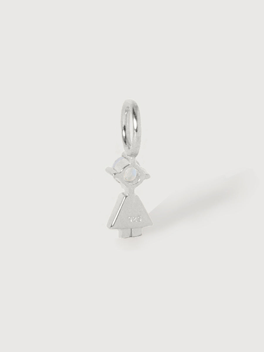 14k White Gold Girl Necklace or Charm with Moonstone Gemstone - June Birthstone | Precious People