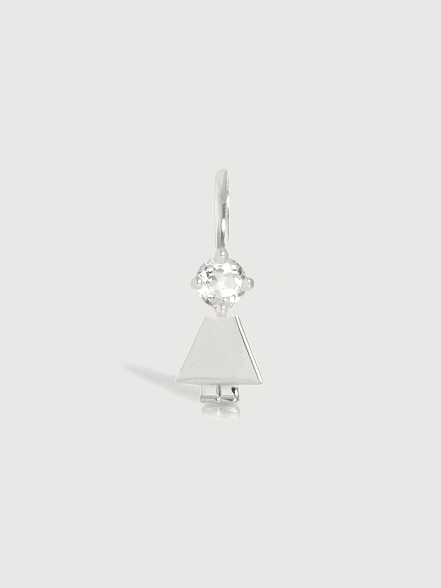 14k White Gold Girl Necklace or Charm with White Topaz Gemstone - April Birthstone | Precious People