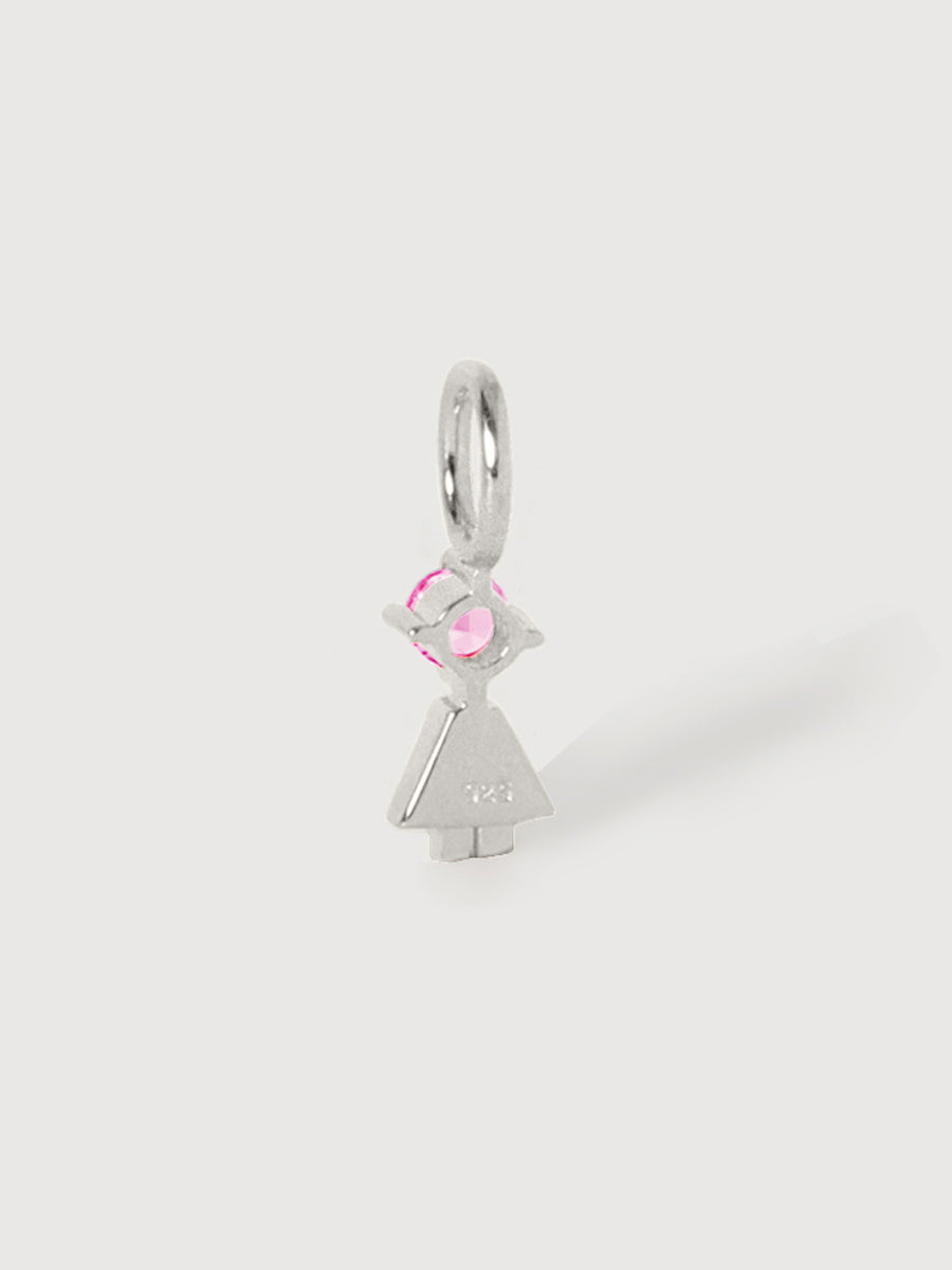 Sterling Silver Girl Necklace or Charm with Pink Tourmaline Gemstone - October Birthstone | Precious People