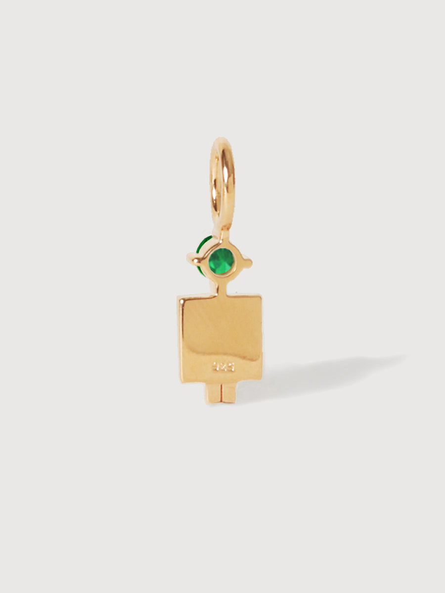 14k Solid Gold Man Necklace or Charm with Emerald Gemstone - May Birthstone | Precious People