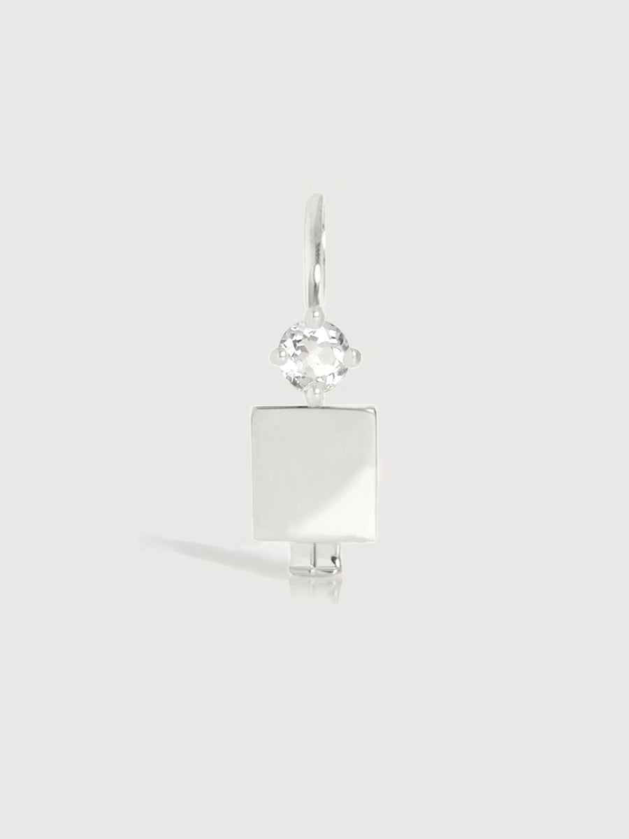 14k White Gold Man Necklace or Charm with White Topaz Gemstone - April Birthstone | Precious People